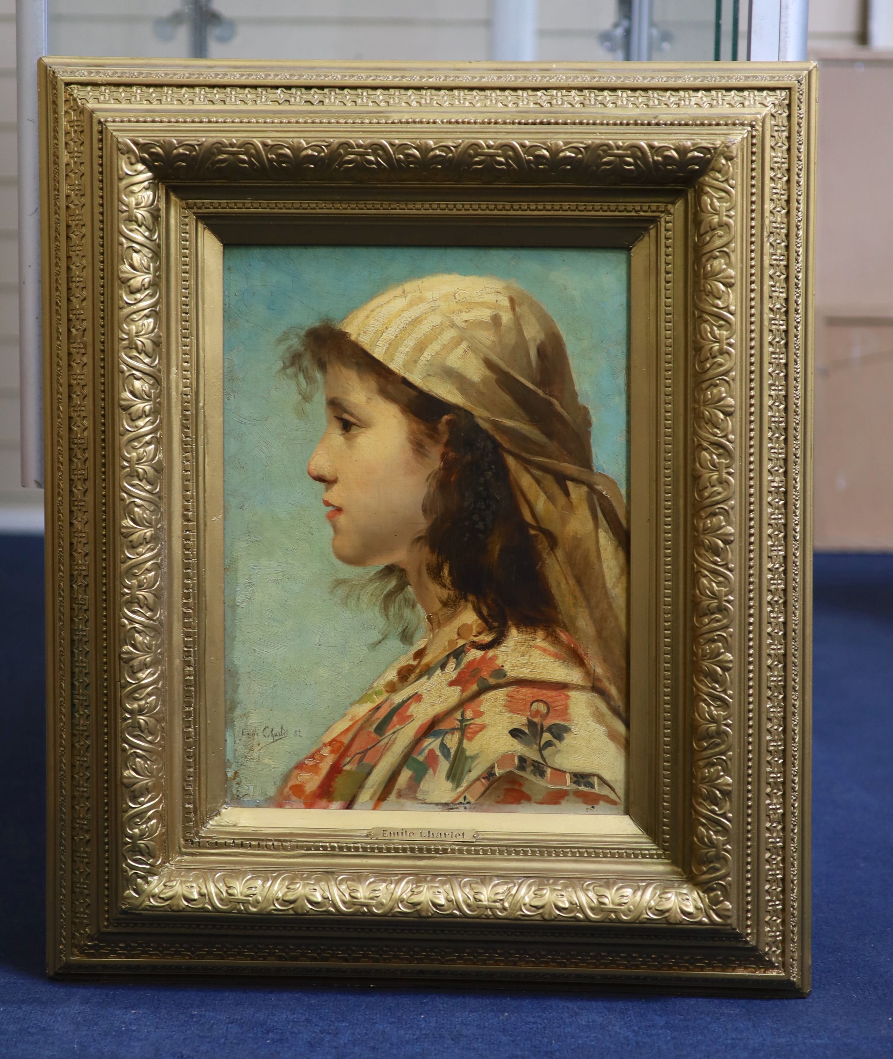 Emile Charlet (French, 1851-1910), Portrait of an Eastern Beauty, Oil on panel, 43 x 31cm.